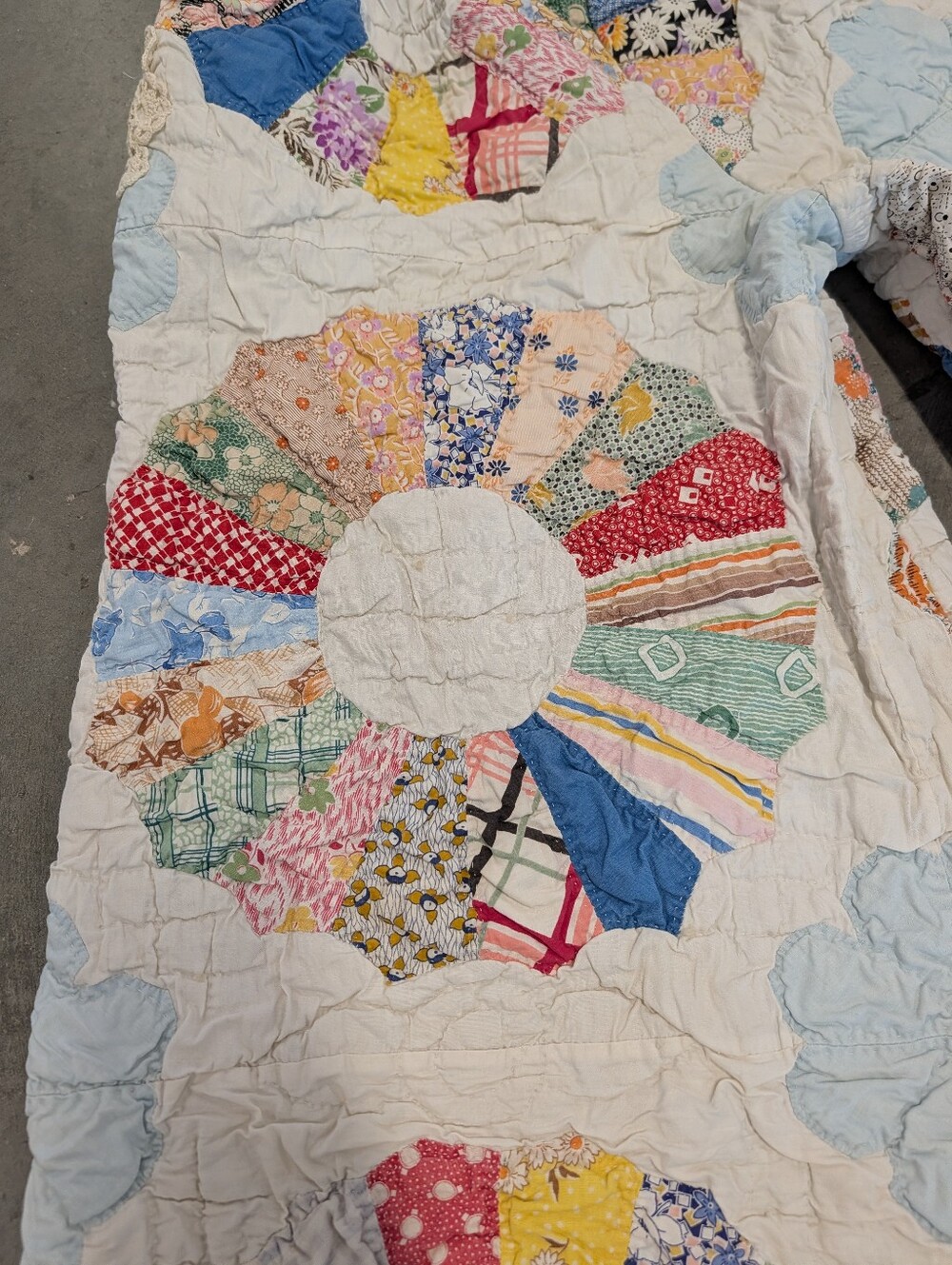WIDE LEG QUILT PANTS vintage patchwork feedsack M - Picture 10 of 16